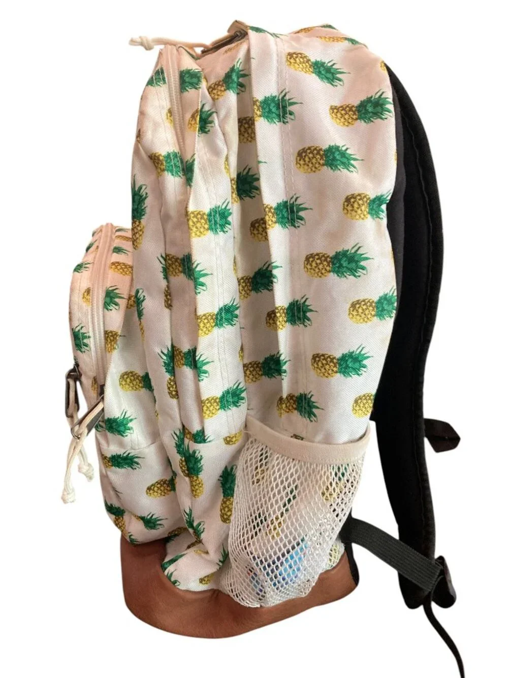 Large JANSPORT Student School Laptop Backpack PINEAPPLE Faux Leather Bottom